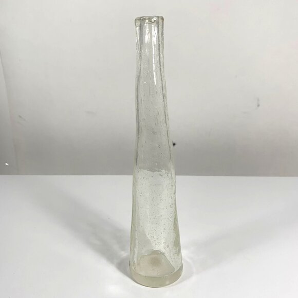 Handblown Clear Glass Bud Vase Organic Textured Surface Slim Tapered Neck - Picture 4 of 7